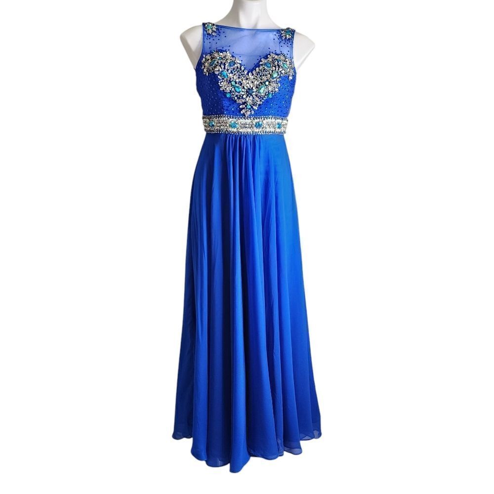 Disney Forever Enchanted dress 2 blue sheer jeweled mesh formal prom HOCO